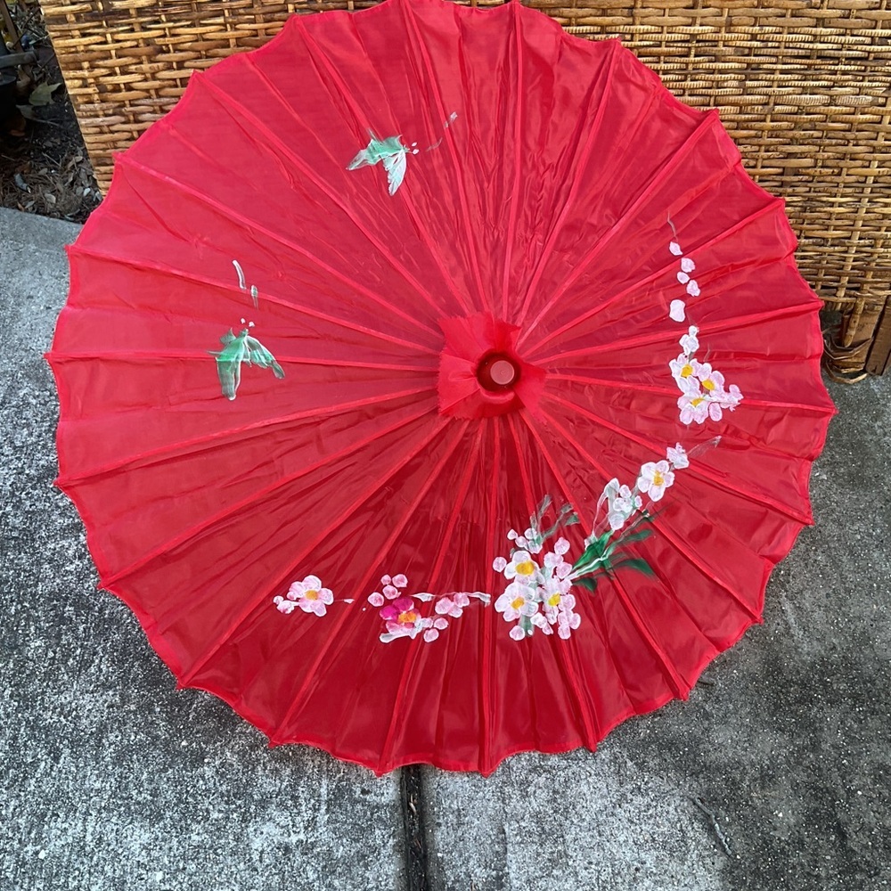 Floral true Oriental delicate bamboo parasol - Picture 4 of 7